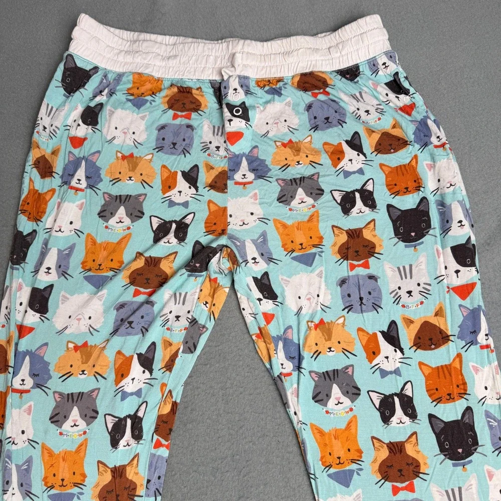 Little Sleepies Cool Cats Bamboo Viscose Pajama Set Womens Medium Blue Henley LS - Picture 9 of 13